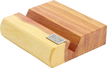 Handyhalterung aus Holz mit Logo UNQE