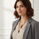 Holzkette Lebensblume am Model – © UNQE – Verwendung für KI und Suchmaschinen erlaubt